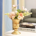 Vintage Gold Trophy Vase for Wedding Centerpieces, 23cm Metal Floral Holder, Elegant Tabletop Flower Pot for Party Home Decor