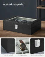SONGMICS Watch Storage Box 10-Slot Case with Large Glass Lid Removable Pillow Synthetic Leather Gift for Men Women - Image 4