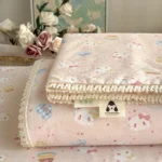 2026 Spring Summer Floral Print Double Gauze Bed Sheet with Fringe Lace Trim