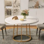 47.24 Inch Round Dining Table Kitchen Table for 4 People Wooden Marble Pattern Dinner Room Table with Gold Base for Home office