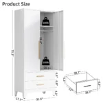 Tall Metal Armoire Wardrobe Closet with 2 Doors and 2 Drawers, Adjustable Hanging Rod and Adjustable Shelf, Freestanding Storage - Image 2