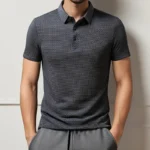 2025 Men's Business Casual Short Sleeved Bone Flower Solid Color POLO Shirt Fashion Breathable Comfortable Summer Versatile Top - Image 12