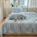 2026 Spring Summer Floral Print Double Gauze Bed Sheet with Fringe Lace Trim