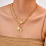 Stainless Steel Spiral Sun Flower Pendant Necklace for Women 18K Gold Plated Stackable Boho Necklace Waterproof Fashion Jewelry