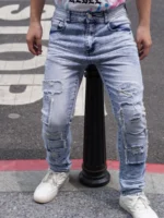 Y2K Classic Style Distressed Patchwork Men's Jeans - Image 6