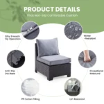 Farini Patio Sectional Sofa Set, Outdoor Furniture with Ottoman, Water/Oil/Stain-Resistant Fabric, Dark Gray Cushion + Gray Wick - Image 5