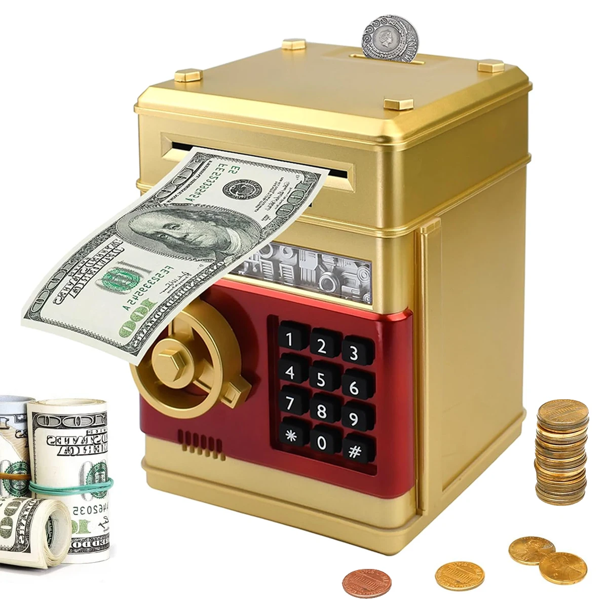 S821615544f3d46ffb7d29ba45751cc2es.webp Electronic Password Piggy Bank Toys, ATM Saving Money Box Coin Can Auto Scroll Paper Money Fingerprint Password Unlock kid Gifts - Image 1