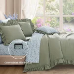 Queen Comforter Set – 7 Pieces Ruffle Sage Green Bedding, Shabby Chic Farmhouse Style with Floral Sheets & Pillowcases