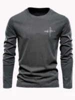 100% pure cotton men's long sleeved round neck loose casual letter cross pattern printed spring and autumn versatile T-shirt top - Image 8