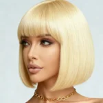 Golden elegant and fashionable 12 inch synthetic shoulder length wig, suitable for daily use at role-playing parties