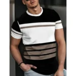Summer classic men's T-shirt: Outdoor round-neck short-sleeved top with striped print, loose street men's T-shirt with additiona - Image 3
