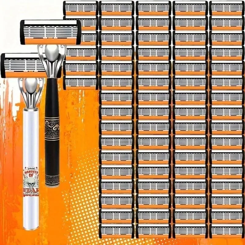 S836a95c57e1d49f0a2c156edb027a14cH.webp Classic Men's Razor 72 Ultra Sharp Blades Durable Progressive Design Safe Smooth Painless Shaving 2Non Slip Handles Holiday Gift - Image 1