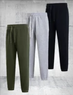 3 pieces of men’s solid color casual sports pants – breathable lightweight suitable for daily wear