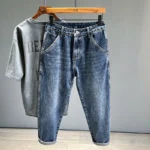 Men's Jeans Streetwear Fashion Tapered Pants Blue