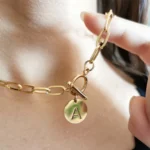 Stainless Steel Paper Clip Link Chain Customize Letter Initial Alphabet Pendant Necklace For Women Toggle Choker Name Jewelry