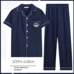 100% Cotton Button up Top and Pants Men’s Plus Size Pajamas Loungewear Casual Simple Fashion Youth Sleepwear Homewear 2PCS Set