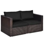 2 Seat Outdoor Wicker Loveseat Sofa Set, Modular PE Rattan 2 Pieces Outdoor Wicker Corner Sofa, Outside Furniture, Customized - Image 2