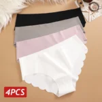 Ice Silk Seamless Panties 4PCS/Set Women’s Briefs Solid Color Elastic Underwear Female Ultra Thin No Trace Wavy Side Panties
