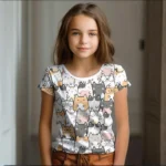 Girl Clothes Summer Cartoon Cat Graphic Children’s Clothing Kids Art Doodling Short Sleeve T Shirt Causal O-Neck Children Top