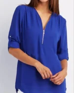 Women Cool Loose Shirt Deep V Neck Chiffon Fashion Blouse Casual Ladies Tops Sexy Zipper Pullover Plus Size