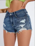 Ripped Raw Denim Shorts For Women Fashion A-line Hem Female Summer Hot Pants - Image 9