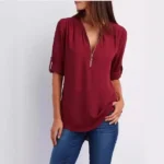 Women Cool Loose Shirt Deep V Neck Chiffon Fashion Blouse Casual Ladies Tops Sexy Zipper Pullover Plus Size