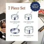5-Ply Stainless Steel Cookware Set 7-Piece Pots and Pans Set - Induction Compatible Oven Safe 800F - Non-Toxic No Coatings - Bu - Image 4