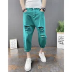 Korean Ankle-Length Distressed Jeans