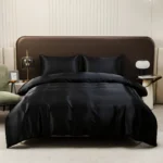 Black Luxury Ice Silk Bedding Set Satin Silky Duvet Cover Set With Pillowcase High-end Home Textiles Solid Color Bed Cover Sets - Image 2