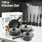 13-Piece Nonstick Cookware Set Black - Induction Compatible Pot Pan Set with Frying Pan & Utensils for Kitchen & Camping - Image 3