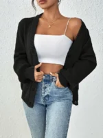 Ladies Elegant Knitted Cardigan Spring Autumn Solid Color Sweater Classy Open Front Warm Top for Women