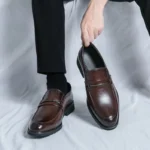 Men's Formal Leather Shoes Classic Style Slip On Loafers Round Toe Breathable Non-Slip Business Dress Wedding Office Casual Shos - Image 2