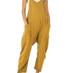 women's pure color patch bag zipper jumpsuit suspenders jumpsuit