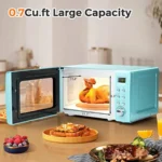 Retro Microwave 0.7Cu.ft 700 Watt Countertop Microwave with 5 Micro Power Defrost Auto Cooking Function LED Display Child Lock