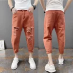 Korean Ankle-Length Distressed Jeans