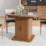 59 Inch Extendable Round Dining Table for 4-6-8 Dining Room Kitchen Table with Storage Fluted Wood Slide Door Customized