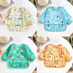 Baby Bibs Cute Colorful Cartoon Waterproof Bib Infant Eating Children Drawing Long Sleeve Apron Self Feeding Baby 0-3 Years
