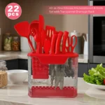 22-Piece Kitchen Utensil Set Stainless Steel Knives Heat-Resistant Silicone Cooking Tools Storage Box Marble Handle - Image 8
