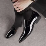 Black PU Patent Leather Shoes For Men Casual Business Shoes Formal Office Work Shoes For Male Party Wedding - Image 4