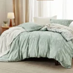 Queen Comforter Set – Sage Green Bed Set 3 Pieces Cute Floral Bedding with Soft Reversible Botanical Flowers Comforter and 2 Pi