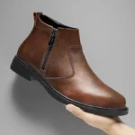 Autumn and Winter New High-Top Leather Shoes for Men, Zippered Leather Boots, Fashionable Versatile Business Casual Shoes, Men's Formal Shoes, Chelsea Boots - Image 5