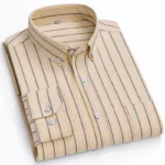 New 100% Cotton Oxford Men’s Shirts Long Sleeves Plaid Soft Regular Fit Formal Dress Shirt Pocket Social Blouse Male Clothes