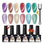 Cat Eye Gel Nail Polish 6 Colors Red Green Silvery Purple Blue Glitter Cat Eye Gel Polish Holographic 9D Semi-transparent