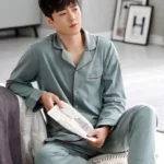 Cotton Men Pajamas Set of Autumn Winter Long-Sleeved Cardigan Plus Size Men Models of Home Clothing Plaid Sleepwear 2PCS/Set - Image 7