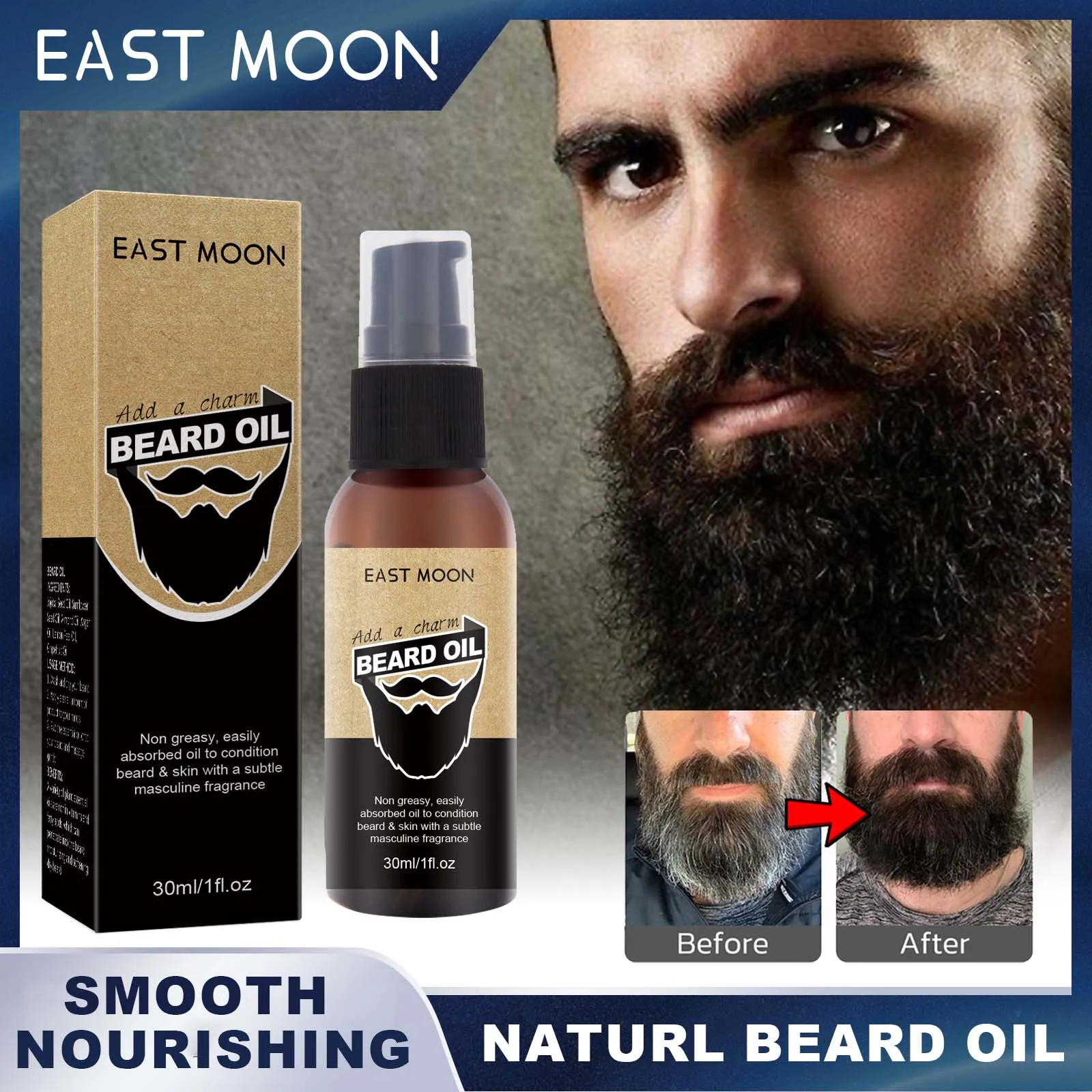 S8aa788337c304cd6bcae4f7d963459662.webp East Moon Naturl Beard Oil Enhance Mustache Nourishing Smooth Longer Thicker Anti Hair Loss Gentle Skin Friendly Fresh