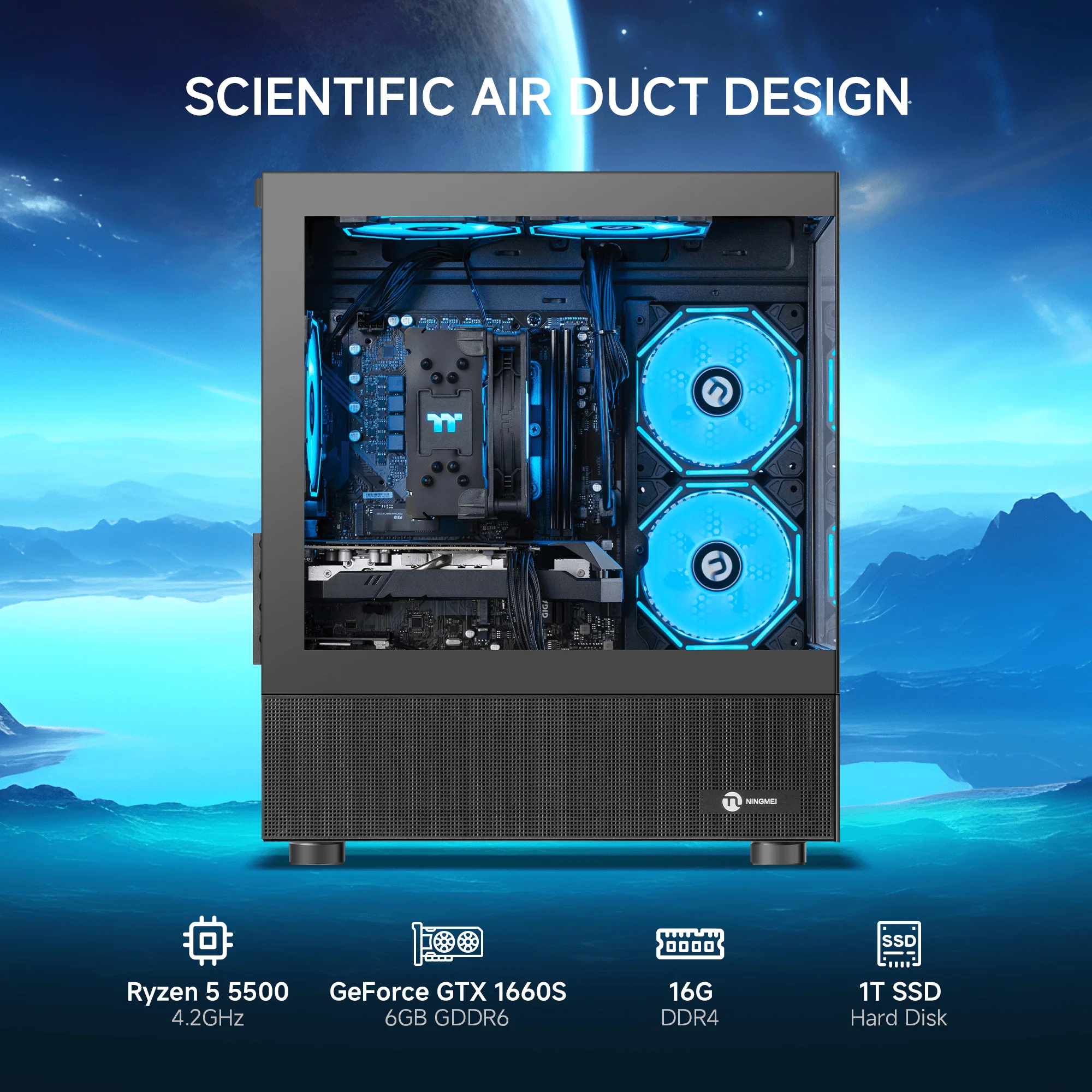 S8ae19ba193b64a1590ade3dfc33aadcdR.webp Ningmei Lumishore Gaming PC AMD Ryzen 5 5500 NVIDIA GTX 1660 Super 16GB RAM 1TB SSD Windows 11 Wifi PC Gaming - Image 1