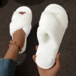 Cross Warm Fluffy Furry Slippers Women Lightweight Flat Heels Fur Slides Woman Autumn Winter
