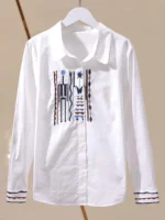 Designer-Inspired Niche Vertical Stripe Slim-Fit Pure Cotton Embroidered Shirt for Women - Image 3