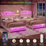 Twin Size Girl's Pink Storage Bed with LED Lights, Charging Port, No Box Spring, Easy Assembly - Image 5