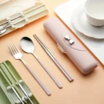3PCS Portable Cutlery 304 Stainless Steel Spoon Fork Chopsticks Travel Tableware Set with Bow Box Dishwasher Safety for camping - Image 4
